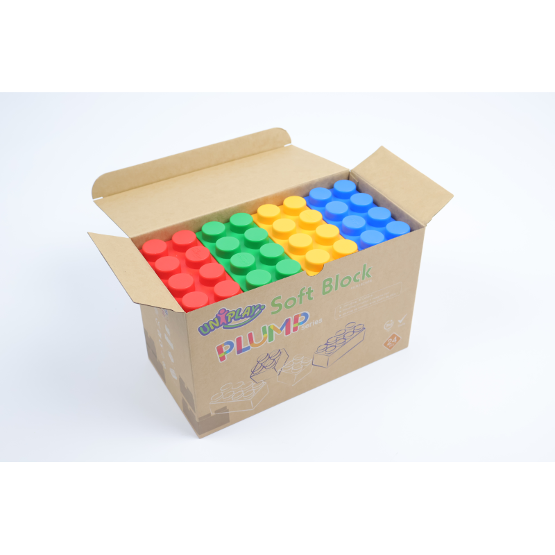 Ontdek de Uniplay zachte bouwblokken, bestaande uit 24 flexibele en antibacteriële blokken in primaire kleuren. Ontdek de Uniplay zachte bouwblokken, bestaande uit 24 flexibele en antibacteriële blokken in primaire kleuren.